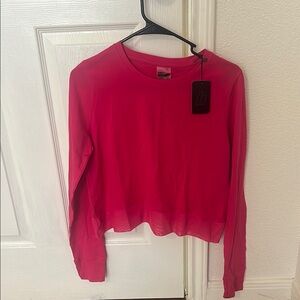 Pink long sleeve crop blouse with crew neck